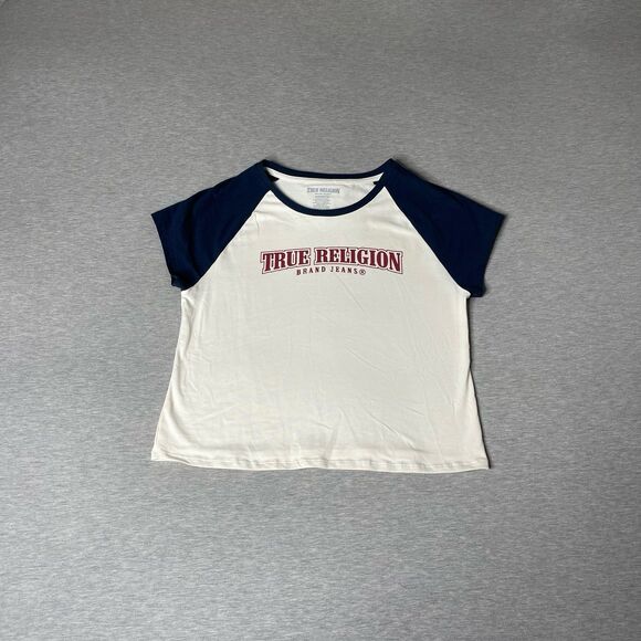 True Religion Women’s Short Sleeve Baseball Baby Tee Top - Picture 1 of 8